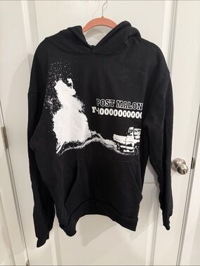 Post Malone Black Graphic Hoodie - White Screenprint